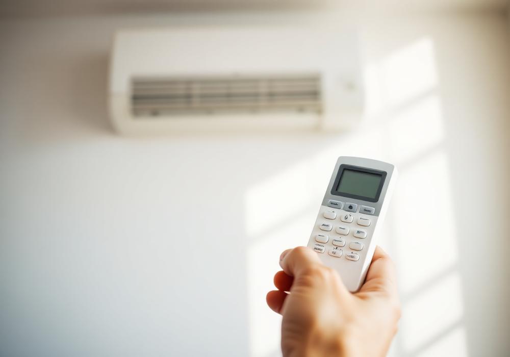 Télécommande de climatiseur dirigée vers une unité murale